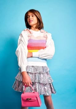 Sparkle Tiered Mini Skirt -Lola + The Boys 3 layers shimmering silver sequin skirt lola the boys 29204438712422