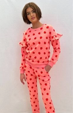 Womens Strawberry Ruffle Joggers Set -Lola + The Boys apparel accessories womens strawberry ruffle joggers set lola the boys 29363958415462