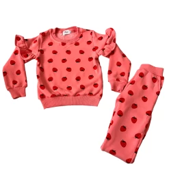 Womens Strawberry Ruffle Joggers Set -Lola + The Boys apparel accessories womens strawberry ruffle joggers set lola the boys 29363958448230