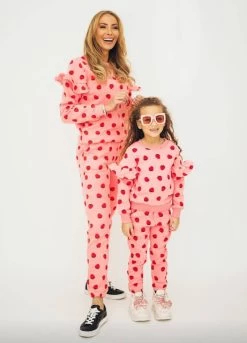 Womens Strawberry Ruffle Joggers Set -Lola + The Boys apparel accessories womens strawberry ruffle joggers set lola the boys 29500176105574