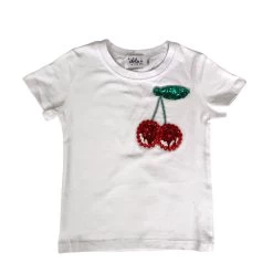 Beaded Gem Cherry T-Shirt -Lola + The Boys bead cherry t shirt white lola the boys 28877250887782