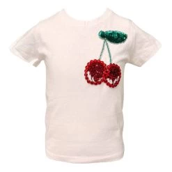 Beaded Gem Cherry T-Shirt -Lola + The Boys bead gem cherry t shirt lola the boys 28877485277286