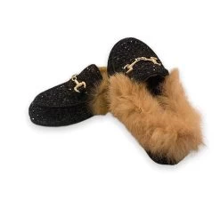 Black Glitter Fur Loafers -Lola + The Boys black crystal fur loafers lola the boys 29461330264166