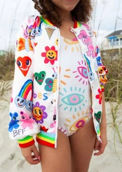 Happy Graffiti Satin Bomber -Lola + The Boys coats jackets happy graffiti satin bomber lola the boys 29585972789350