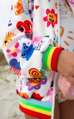 Happy Graffiti Satin Bomber -Lola + The Boys coats jackets happy graffiti satin bomber lola the boys 29585972822118