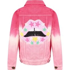 Star Struck Lips Dip Dye Denim Jacket -Lola + The Boys denim star struck lips dip dye denim jacket lola the boys 29618897158246