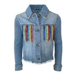 Womens Crystal Rainbow Tassel Denim -Lola + The Boys denim womens crystal rainbow tassel denim lola the boys 29500381266022