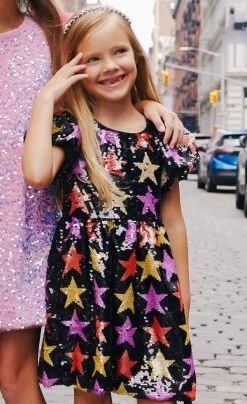 Black Sequin Winter Stars Dress -Lola + The Boys dress black sequin winter stars dress lola the boys 29668865638502