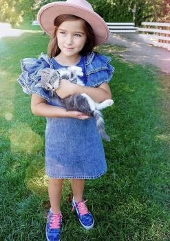 Denim Ruffle Dress -Lola + The Boys dress denim ruffle dress lola the boys 28396087017574