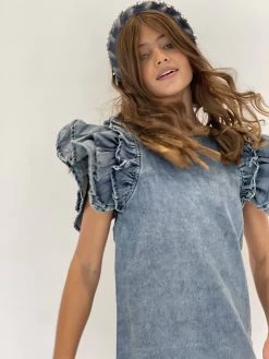 Denim Ruffle Dress -Lola + The Boys dress denim ruffle dress lola the boys 28480899711078
