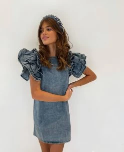 Denim Ruffle Dress -Lola + The Boys dress denim ruffle dress lola the boys 28483171352678