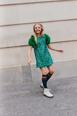 Jade Feather Party Dress -Lola + The Boys dress jade feather party dress lola the boys 29649664049254