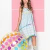 St. Barths Blue Rainbow High Low Dress -Lola + The Boys dress st barths blue rainbow pom pom high low dress lola the boys 28310182920294
