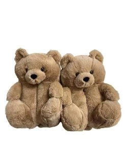 Brown Fuzzy Bear Slippers