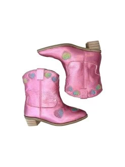 Pink Iridescent Heart Cowgirl Boots -Lola + The Boys footwear pink iridescent heart cowgirl boots lola the boys 29637347180646