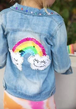 Happy Rainbow Gems Denim Jacket -Lola + The Boys jackets bombers happy rainbow gems denim jacket lola the boys 28321881555046