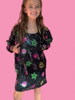 Peace And Love Sequin Bomber -Lola + The Boys jackets bombers peace and love sequin bomber pre order ships 10 29 lola the boys 29227875958886