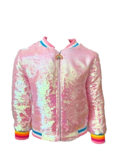 Powder Puff Pink Sequin Bomber -Lola + The Boys jackets bombers powder puff pink sequin bomber lola the boys 28367752233062
