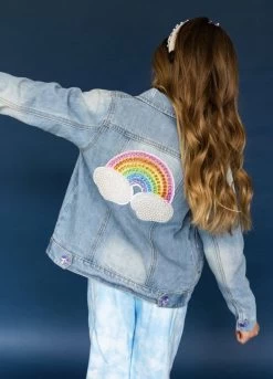Rainbow Pearl Denim Jacket -Lola + The Boys jackets bombers rainbow pearl denim jacket lola the boys 28465949343846