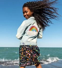 Rainbow Pearl Denim Jacket -Lola + The Boys jackets bombers rainbow pearl denim jacket lola the boys 29107916603494