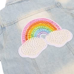 Rainbow Pearl Denim Jacket -Lola + The Boys jackets bombers rainbow pearl denim jacket lola the boys 29618528813158