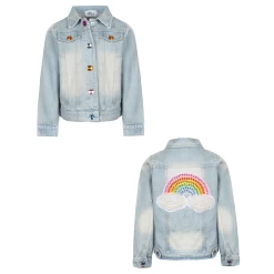 Rainbow Pearl Denim Jacket -Lola + The Boys jackets bombers rainbow pearl denim jacket lola the boys 29618528911462