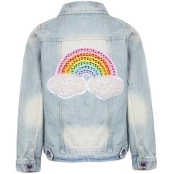 Rainbow Pearl Denim Jacket -Lola + The Boys jackets bombers rainbow pearl denim jacket lola the boys 29618528944230