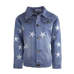 Star Leather Patched Denim Jacket -Lola + The Boys jackets bombers star leather patched denim jacket lola the boys 2194486788154