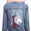 Unicorn Faux Fur Distressed Denim Jacket -Lola + The Boys jackets bombers unicorn faux fur distressed denim jacket lola the boys 15479022354534