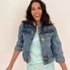 Women's Beaded Crystal Fruit Crop Denim Jacket -Lola + The Boys jackets bombers women s beaded crystal fruit crop denim jacket lola the boys 29120588480614