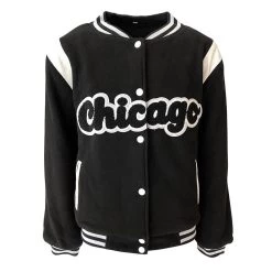 Women's Chicago Varsity Bomber Jacket -Lola + The Boys jackets bombers women s chicago varsity bomber jacket lola the boys 29100265767014