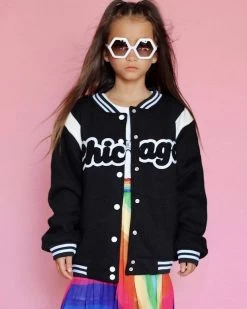 Women's Chicago Varsity Bomber Jacket -Lola + The Boys jackets bombers women s chicago varsity bomber jacket lola the boys 29100265832550