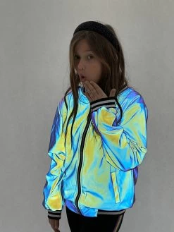 Women's Hologram Reflective Bomber 23 Women's Hologram Reflective Bomber -Lola + The Boys jackets bombers women s hologram reflective bomber lola the boys 28311399366758