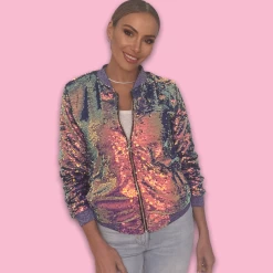Women's Magic Mermaid Sequin Bomber 10 Women's Magic Mermaid Sequin Bomber -Lola + The Boys jackets bombers women s magic mermaid sequin bomber lola the boys 29138628673638