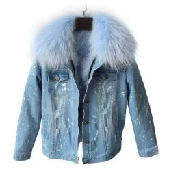 Women’s Ombre Fur Denim Jacket -Lola + The Boys jackets bombers women s navy ombre fur denim jacket lola the boys 28794633814118