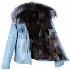 Women’s Ombre Fur Denim Jacket -Lola + The Boys jackets bombers women s navy ombre fur denim jacket lola the boys 28794633977958