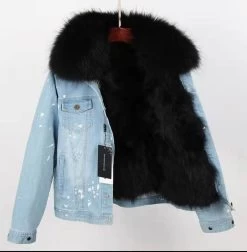 Women’s Ombre Fur Denim Jacket -Lola + The Boys jackets bombers women s navy ombre fur denim jacket lola the boys 28794636435558