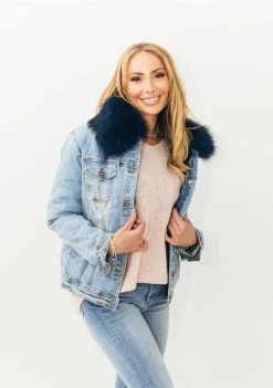 Women’s Ombre Fur Denim Jacket -Lola + The Boys jackets bombers women s navy ombre fur denim jacket lola the boys 29498672087142
