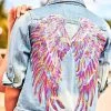 Women's Neon Angel Wings Denim Jacket -Lola + The Boys jackets bombers women s neon angel wings denim jacket lola the boys 29100738936934