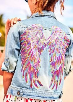 Women's Neon Angel Wings Denim Jacket