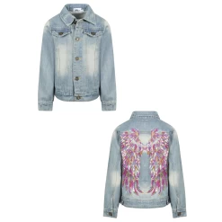 Women's Neon Angel Wings Denim Jacket -Lola + The Boys jackets bombers women s neon angel wings denim jacket lola the boys 29618815565926