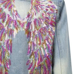 Women's Neon Angel Wings Denim Jacket -Lola + The Boys jackets bombers women s neon angel wings denim jacket lola the boys 29618815598694