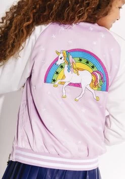 Lavender Unicorn Stars Satin Bomber -Lola + The Boys lavender unicorn stars satin bomber lola the boys 29351060013158