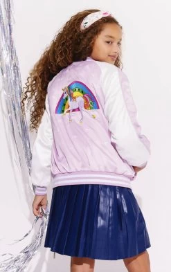 Lavender Unicorn Stars Satin Bomber -Lola + The Boys lavender unicorn stars satin bomber lola the boys 29351060144230