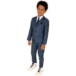 Navy Plaid Three-Piece Suit -Lola + The Boys navy plaid three piece suit lola the boys 28807066386534