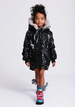 Sequin Faux Fur Parka