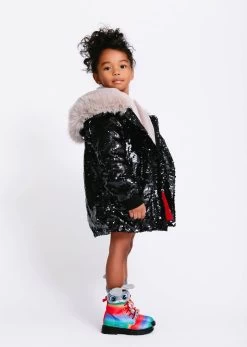 Sequin Faux Fur Parka -Lola + The Boys parkas furs sequin faux fur parka lola the boys 29472677134438