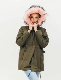 Women's Muted Green Faux Fur Parka -Lola + The Boys parkas furs women s muted green faux fur parka lola the boys 29499066253414