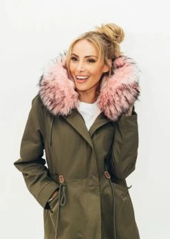 Women's Muted Green Faux Fur Parka -Lola + The Boys parkas furs women s muted green faux fur parka lola the boys 29499066482790