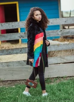 Womens Rainbow Faux Fur Midi Coat -Lola + The Boys parkas furs womens rainbow faux fur midi coat lola the boys 29500332048486